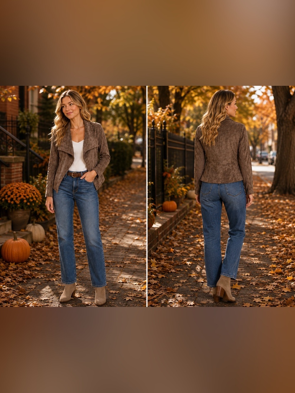 SL8 Taupe Faux Suede Drape Front Moto Jacket XS Open Front Lightweight